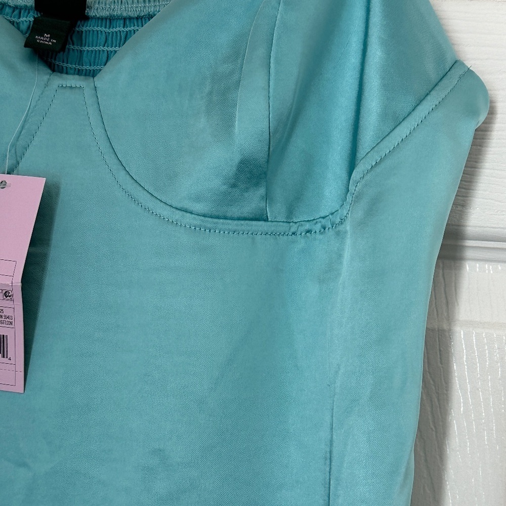 Wild Fable Bodycon Slip Dress Teal Blue Size Medium Juniors Summer Casual Satin - Picture 2 of 4